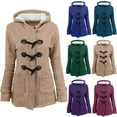 thumbnail image 2 of gakvbuo Horn Button Cardigan Coat For Women Lined Winter Coat Horn Button Cardigan Padded Hooded Coat Jacket Overcoat Long Sleeve Winter Clothes Warm Sweatshirt Jacket Coat, 2 of 8