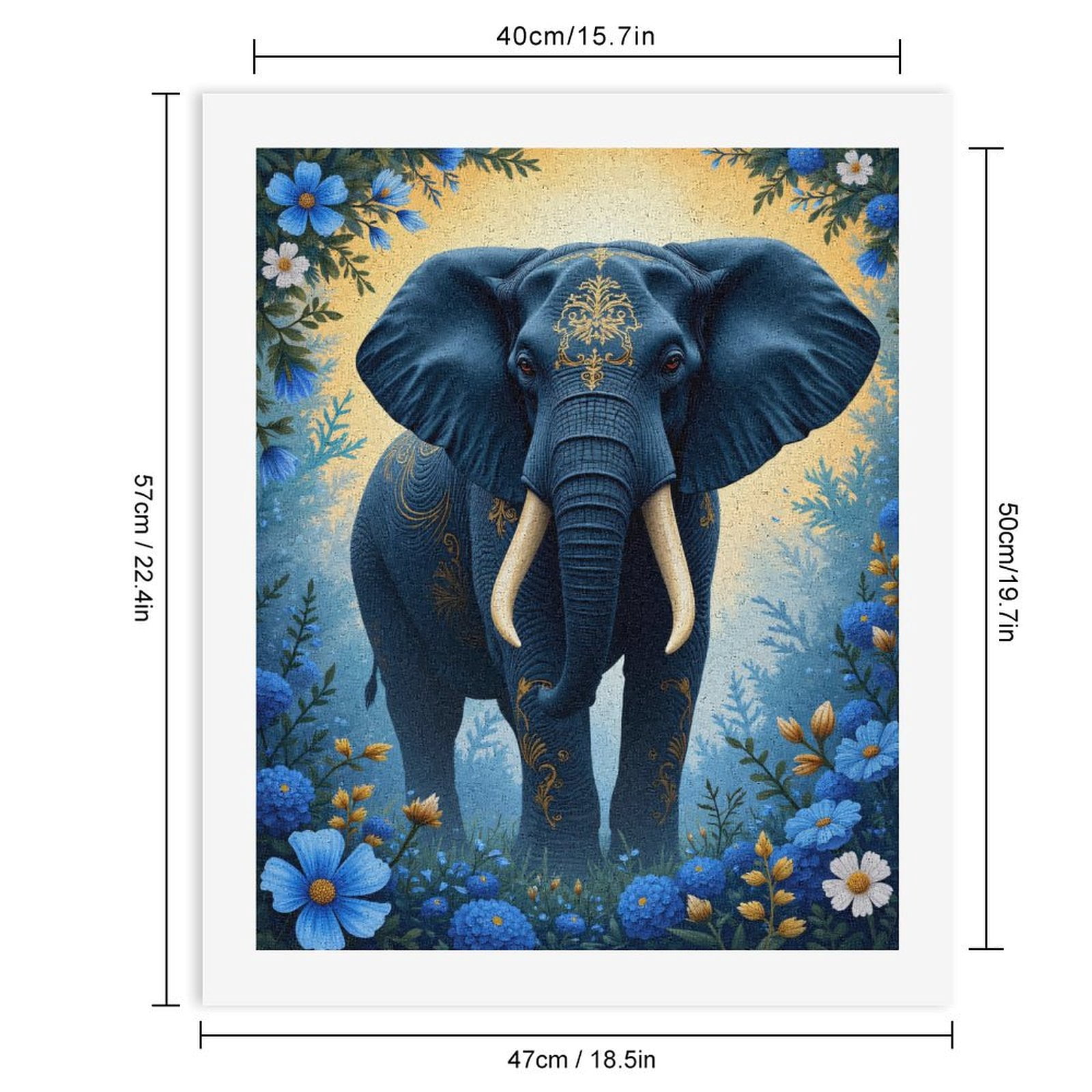 Paint By Numbers Kit for Adults Beginner - DIY Elephant Floral Blue Pattern Art Canvas Painting Kits for Adults, Frameless Paint By Number for Adults for Home Wall Decor 16x20 Inch