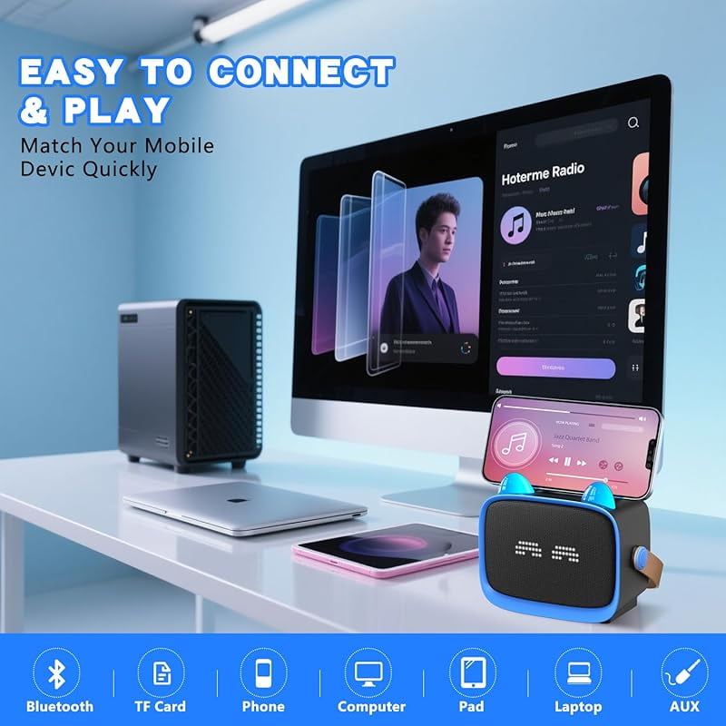 Zeokiar Upgraded Mini Karaoke Machine Toy for Kids, Portable Bluetooth Speaker with 2 Wireless Mics, Emoji & Colorful LED Lights, Home Travel & Party Play Gifts for Boys Girls (Pink)