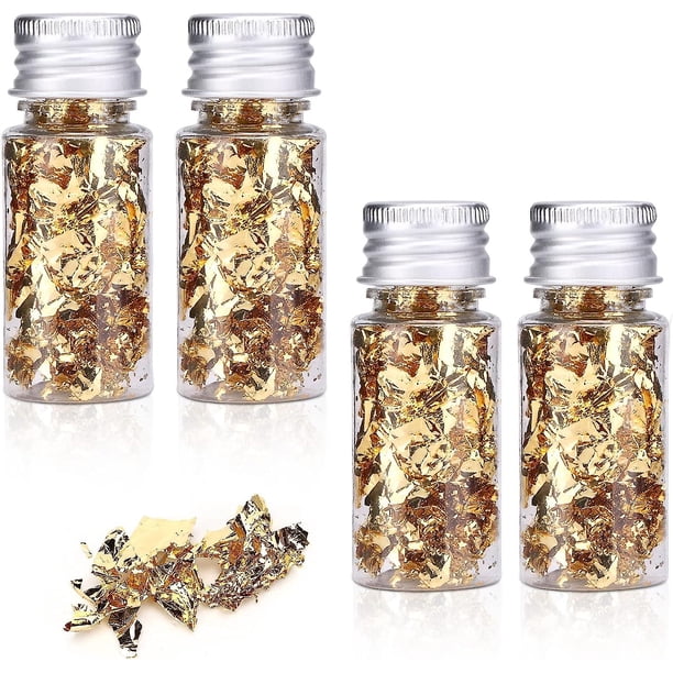 4 botellas de 5 gramos de copos de oro, hoja de oro para uñas, copos de hoja de oro para resina Hoja de oro de imitación para joyería Resina, uñas y fabricación de joyas