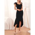 thumbnail image 3 of SUNSIOM Femmes Robe Longue Bodycon Couleur Unie V-Cou Volants Queue de Poisson Robe Sans Manches Été Croix Dos Nu Partie Robe, 3 of 6