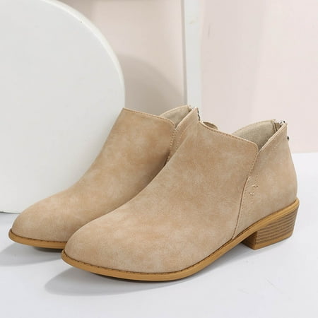 XDDST Shoes for Women Flat Women s Fashion Color Matching Autumn and Winter Women s Boots with Side Zipper Short Boots Brown