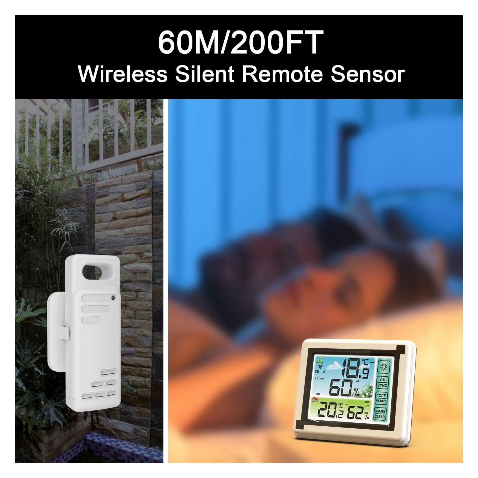 Wireless Weather Station with 3 Sensors, Color Screen Humidity Monitor, IPX4 - 3 SENSORS