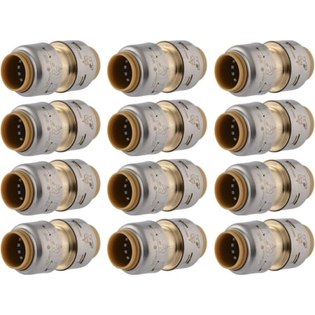 SharkBite Max 1/2 Inch Coupling Pack of 12 Push to Connect Brass Plumbing Fitting PEX Pipe Copper CPVC PE-RT HDPE UR008