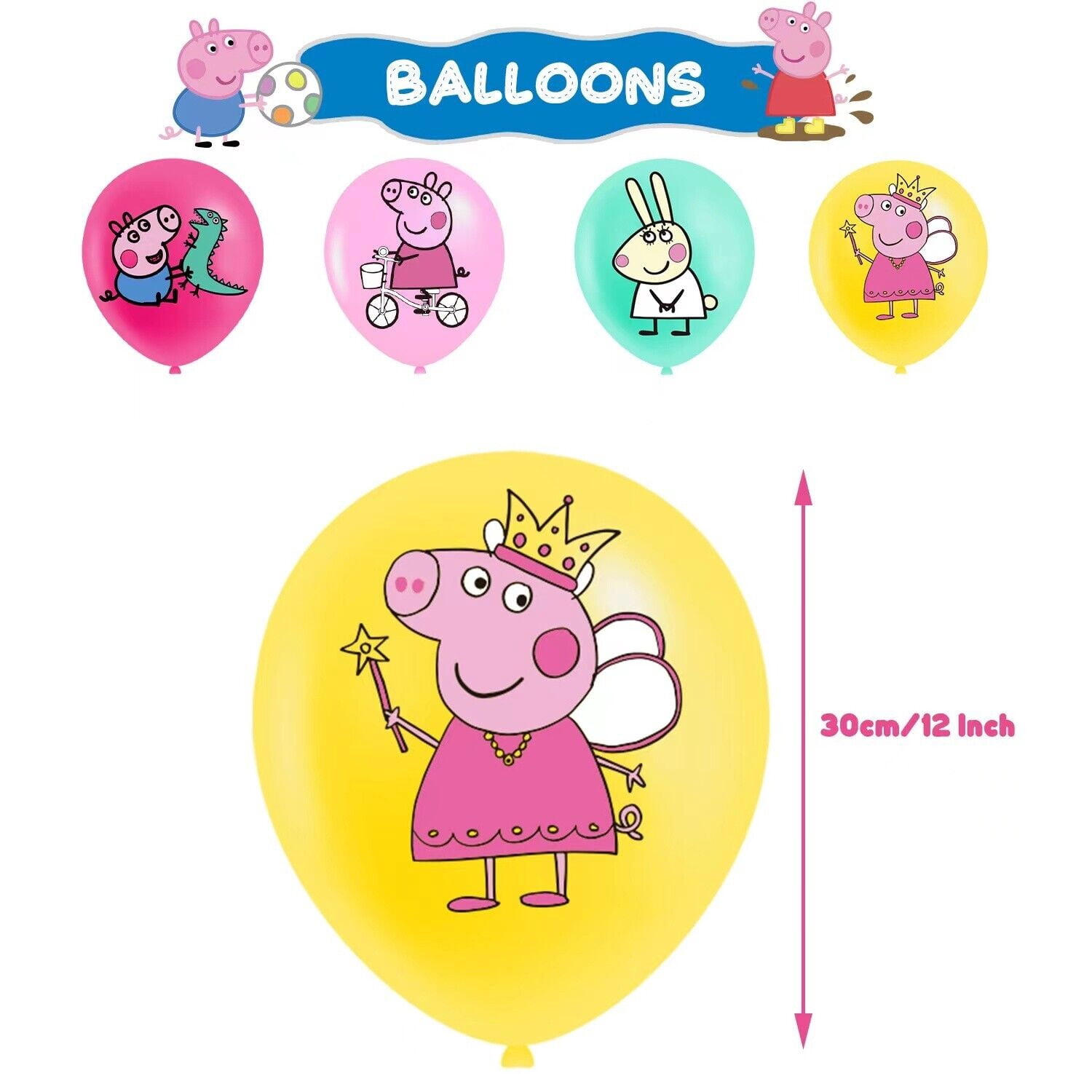 Peppa Pig Theme Birthday Party Decorate Supplies Set,Balloon Banner Cake Toppers