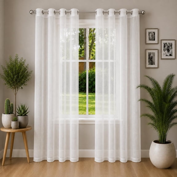 Gorgeous Home Linen White Sheer Voile Curtains, 2 Panels Set, 55x84, See-Through Living Room Silver Grommets