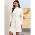thumbnail image 4 of DARING DIVA Women's Stand Collar Belted Single Breasted Trench Pea Coat S White, 4 of 6