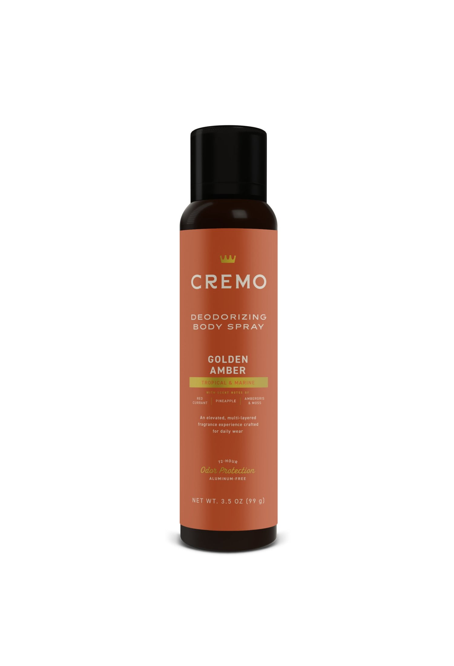 Cremo Body Spray Deodorant for Men, Golden Amber Scent, 3.5 oz