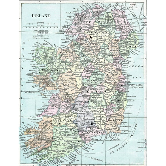 Palmetto Posters 24x31 Laminated Poster: Large detailed map of ireland