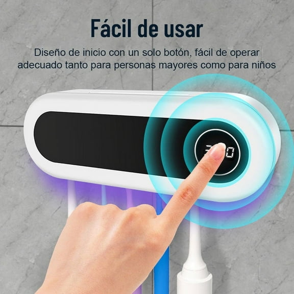 Toothbrush Sterilizer Wall Mounted | UV Disinfection Rack for 5 Toothbrushes | No Drilling | Automatic Sensor | USB Rechargeable 2000mAh Battery | LED Display | Family Bathroom Organizer