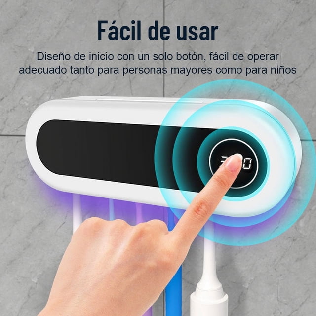 Esterilizador De Cepillos De Dientes UV De Pared, Sin Perforaciones, Con Sensor Automático Y Carga USB. Ideal Para Organizar La Encimera Del Baño.