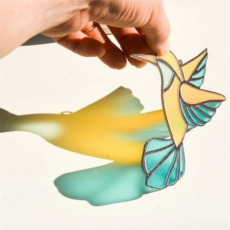 

TWCTUWEN 2024 Stained Glass Decorations Colorful Hummingbird Acrylic Pendant Fun Home Decor Gifts Glass Window Panel Chandelier Hooks