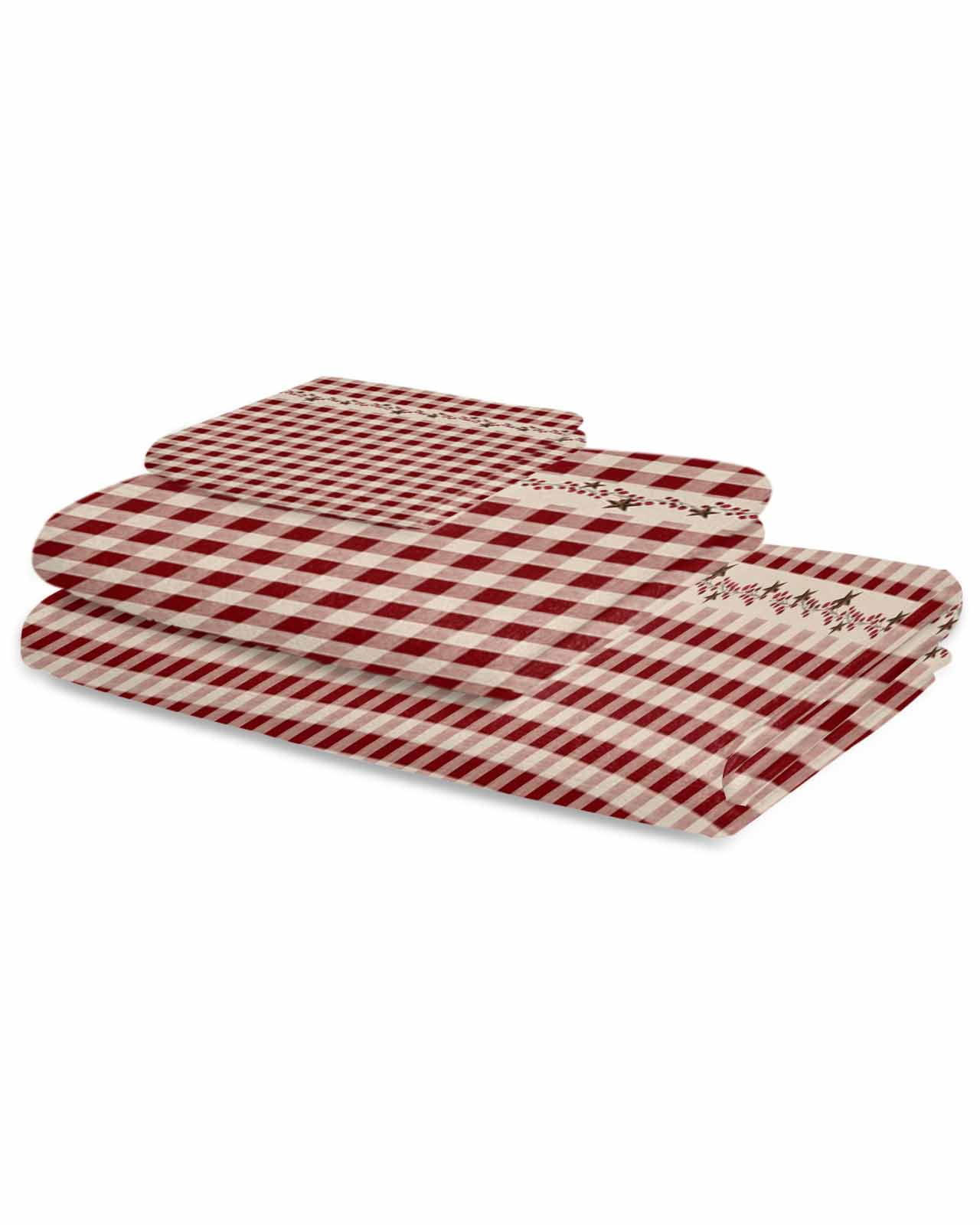Country Star Plaid Bath Towels for Bathroom Set,Luxury Microfiber Towels Gifts for Women,Beach Kitchen Hand Hair Face Towel and Dish Washcloth,Retro Red American Farm Barn Berry Towels+Set