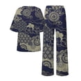 thumbnail image 6 of BWASD Womens Summer Pajama Sets 2 Piecee Plus Size Soft Floral Print Shorts Sleeve Top and Pant Breathable Sleepwear Summer Fashion Leisure Loungewear (Black L), 6 of 6