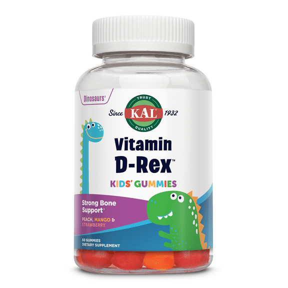 KAL Vitamin D-Rex Kids Gummies | Healthy Immune, Heart, Bone & Oral Support | Vegetarian, Gluten Free | 60 Ct