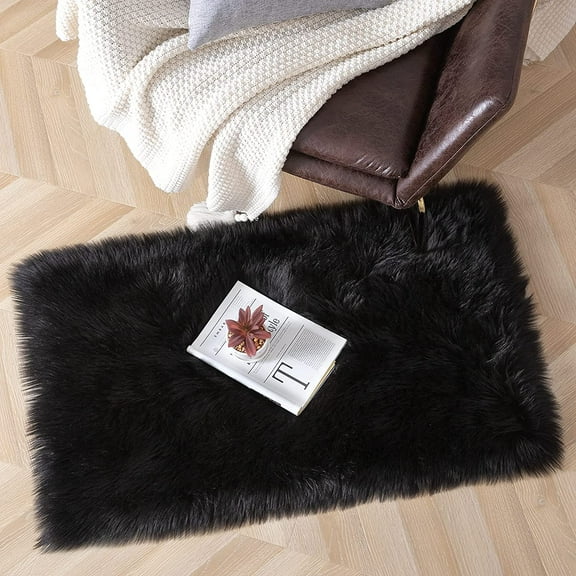 Arogan Fluffy Faux fur Area Carpet for Home Decor, 2' x 3' , Black