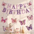 thumbnail image 2 of Decoraciones para fiestas de cumpleaños con tema de mariposas moradas de TSOUOEA, 2 of 8