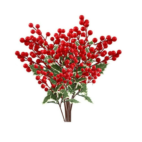 Artificial Holly Berry Branches 8 Pieces Realistic Red Pink Decorative Stems For Indoor And Outdoor For Festive Displays