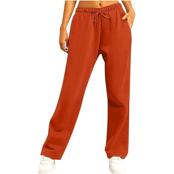 ZVAVZ Wide Leg Sweatpants Women,Women High Waisted Baggy Cargo Pants Solid Drawstring Straight Pants Fashion Athletic Joggers Flash Deals of The Day Clearance Orange M