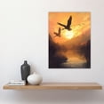 thumbnail image 2 of Cranes Soaring Against a Golden Sunset Sky Atmospheric Painting Warm Colours Birds Flying Over Tranquil Mountain Lake Landscape Large Wall Art Poster Print Thick Paper 18X24 Inch, 2 of 3