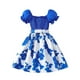 thumbnail image 2 of WILLBEST Vestidos de Lino para Mujer Vestido de Verano para Niñas con Cinturón y Mangas Cortas Azules y Estampado de Flores Azules, Falda Acampanada 120, 2 of 3