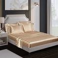 thumbnail image 3 of AiMay Italian Style  6 Piece Satin Bed Sheet Set Stripes Super Soft Deep Pocket 1800 Luxury Rich Silk 1 Flat Sheet 1 Fitted Sheet 4 Envelope Pillowcases Stain-Resistant Wrinkle Free (King,Taupe), 3 of 7