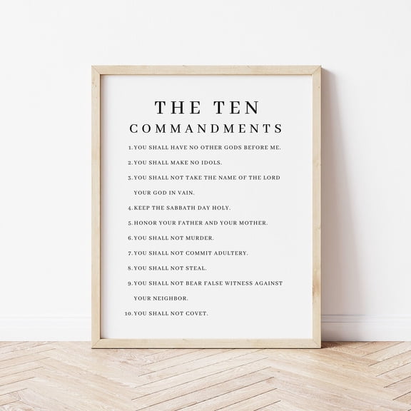 Ten Commandments Bible Verse Wall Art Exodus 20 Minimal Art, Unframed Paper Poster 8x10in
