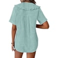thumbnail image 6 of Craaazy Women Casual Tops Loose Fit Solid Color Ruffle Collar Button Front Short Sleeve Cotton Tops for Vacation Gift, 6 of 6