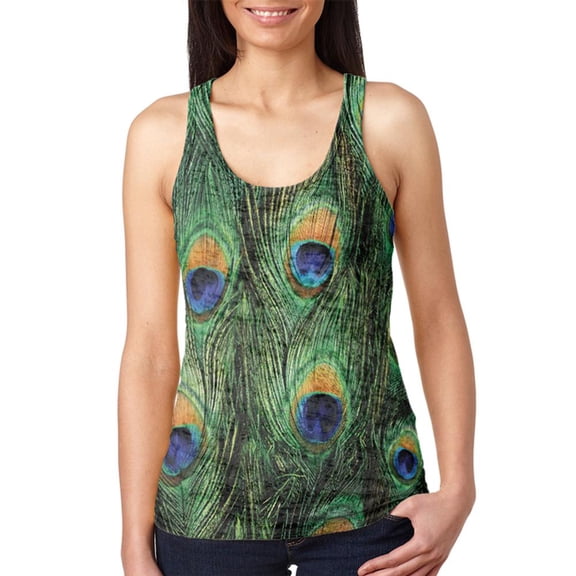 Peacock Feathers Juniors Burnout Racerback Tank Top Multi X-LG