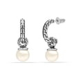 thumbnail image 5 of LeCalla 925 Sterling Silver Simulated Pearl Drop J Hoop Earrings for Women and Teen 15MM, 5 of 7