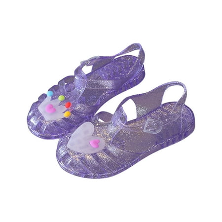 

Fridja Toddler Sandles Girls Jelly Sandals Rubber Sole Closed Toe Princess Flat Cute Summer Shoes Purple 2-9 Years Old