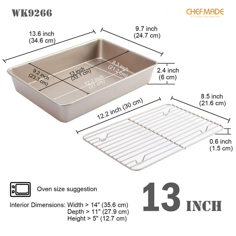 Ovente Kitchen Oven Roasting Pan 13 x 9.3 inch Stainless Steel Portable Baking Tray with Rack & Handle, Easy to Clean Dishwasher Safe, Silver