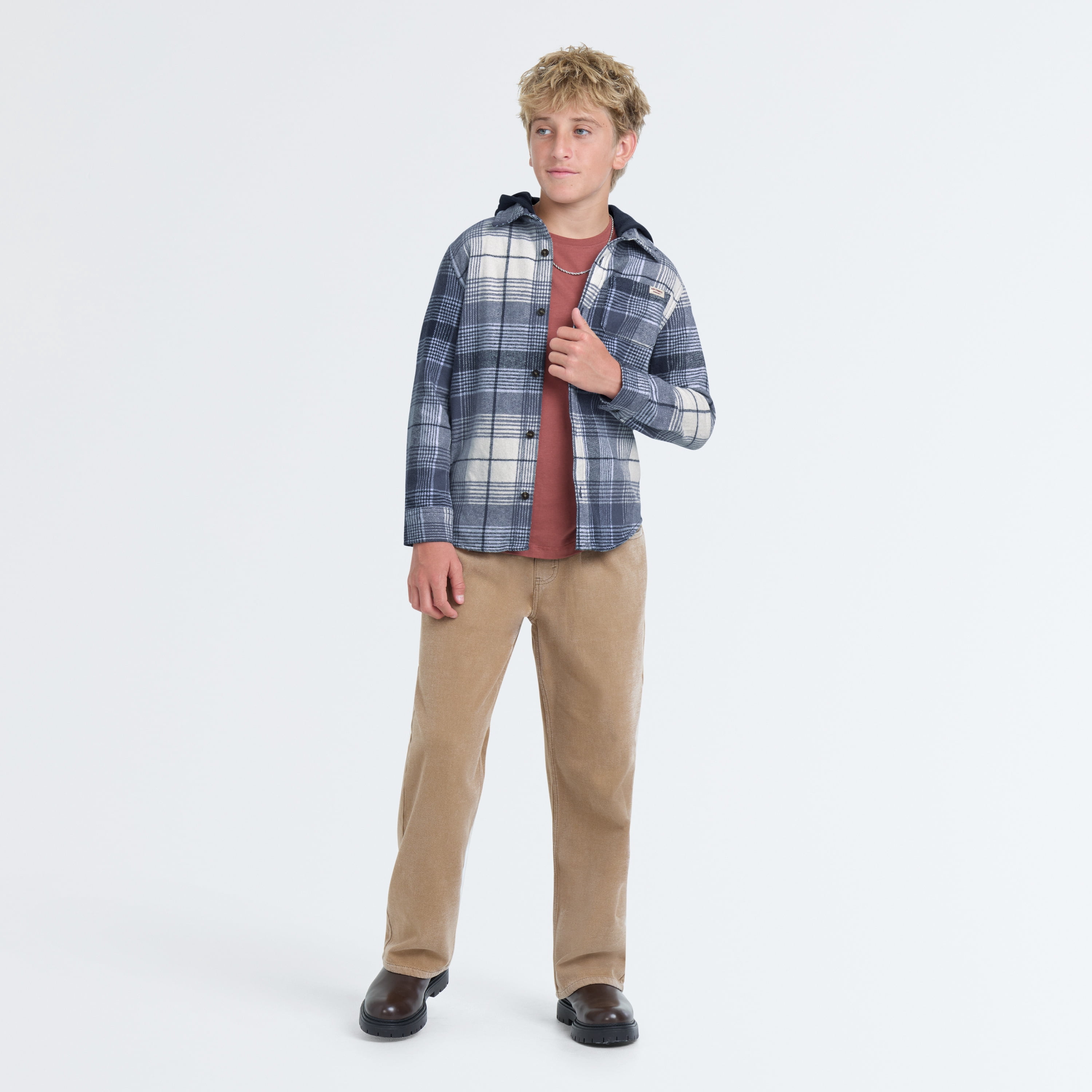 Levi Strauss Signature Boys Hooded Plaid Flannel, Sizes 4-18