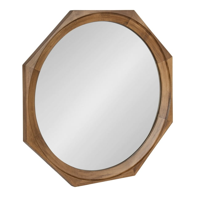 Kate and Laurel Cyrus Transitional Octagon Framed Wall Mirror, 28 x 28, Natural Rustic, Modern Geometric Wooden Bathroom Mirror for Elegant Wall Home Decor