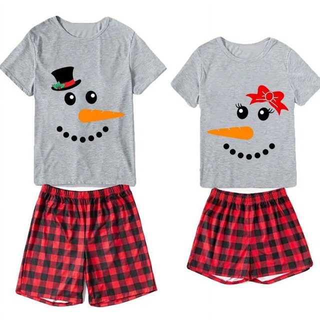 Conjunto de pijamas de pareja de Navidad para hombre y mujer, ropa de dormir corta, sombrero y pajarita, muñeco de nieve, adulto