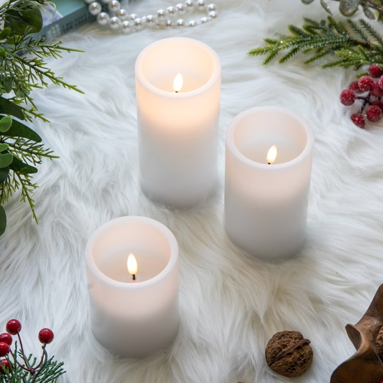Gzxs Flameless LED Candles Set of 3, Realistic Pillar Candles with Remote and Timer, Battery Operated Candles for Room Fall Decor Wedding Christmas Decorations (White)