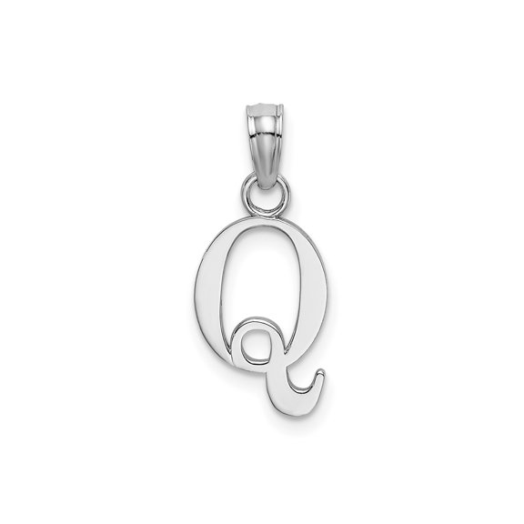 14k White Gold Script Letter Q Pendant Charm, Polished Initial Monogram for Women