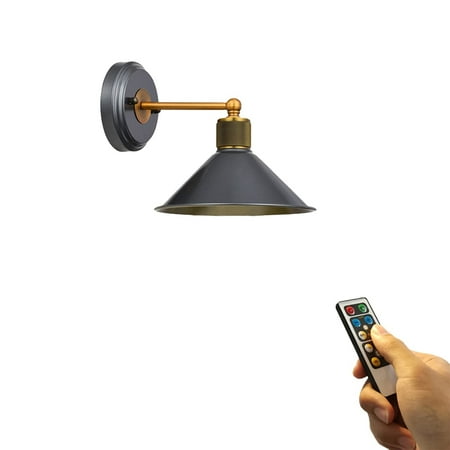 

FSLiving 1-Pack Waterproof Industrial Retro Wall Lighting 55 Lumens LED Battery Run Remote Control Dimmable Metal Grey Wall Light Fixture for Loft Easy to Install Battery Not Included