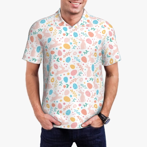 Balery Happy Easter Camisa Polo de Hombre con Estampado, de Manga Corta y Tejido Medio, Camisa Tipo Golf Polo-3X-Large