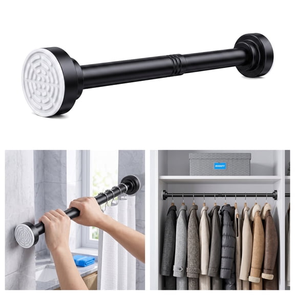 Shower Curtain Rod 32 to 55 Inch - Adjustable Spring Tension Curtain Rod, No Rust and Anti-Slip for Bathroom, No Drill Installation, Black