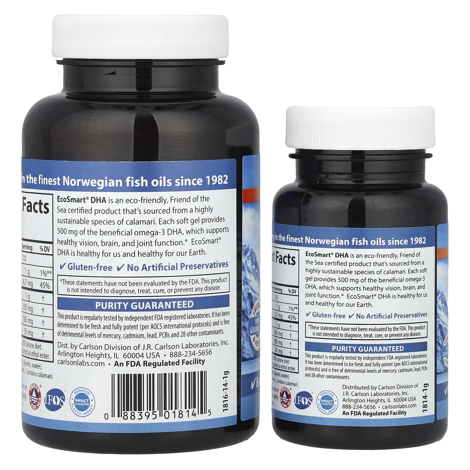 Carlson EcoSmart® DHA, Natural Lemon, 500 mg, 60 Soft Gels + 20 Soft Gels