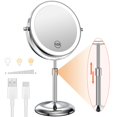 thumbnail image 1 of Benbilry Lighted Makeup Mirror with 10X Magnification & 3 Color Lights, Adjustable Brightness & Height, 7 Inch 360&Acirc;&deg; Swivel Rechargeable LED Magnifying M, 1 of 8
