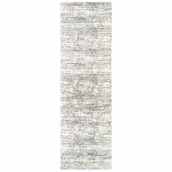 2â€™x8â€™ Ivory and Gray Abstract Strokes Runner Rug