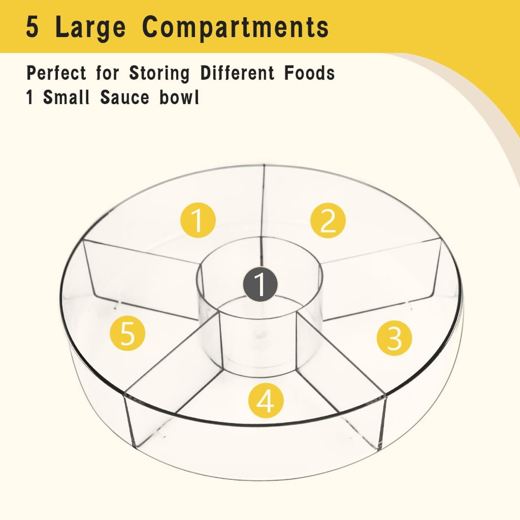 Clear Acrylic Food Storage Container With Ice Compartment 5 Sections For Cold Cut Appetizers Freshness Produce Display