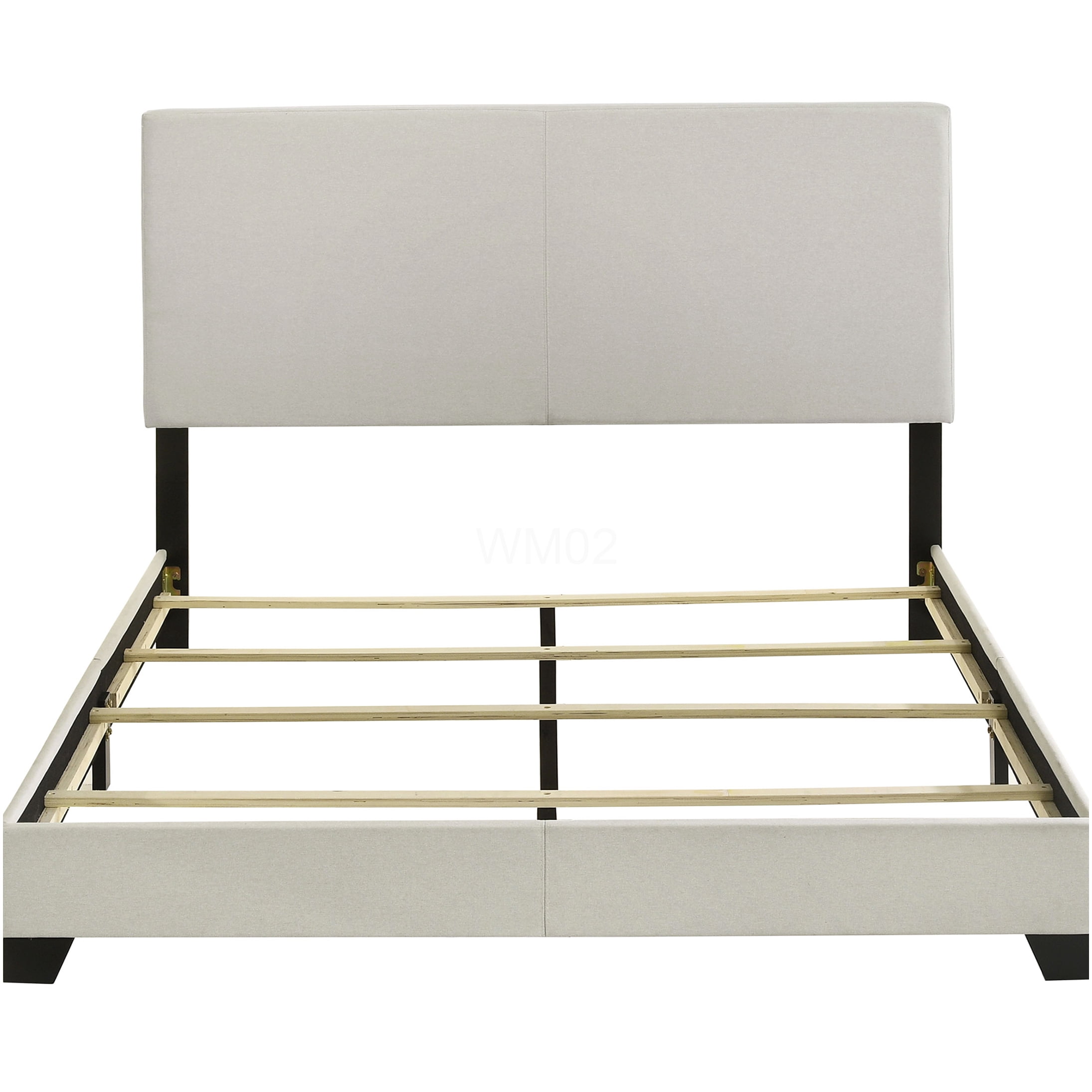 Queen Upholstered Bed Frame with Padded Headboard, Cream Fabric Platform Bed, No Box Spring Needed, Wood Slat Support, Modern Bedroom Furniture