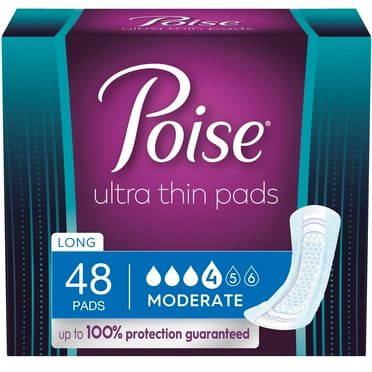 Poise Ultra Thin Incontinence/Bladder Long Length, 48 Count
