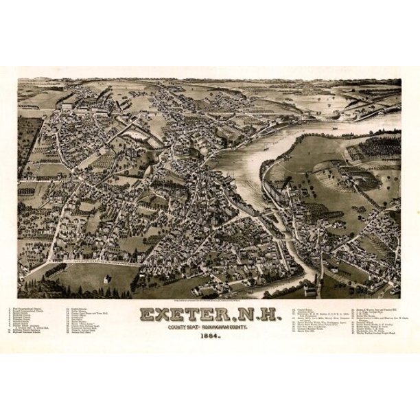 Antique Map of Exeter New Hampshire 1884 Rockingham County Poster Print