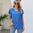 thumbnail image 4 of Lu's Chic Women's V Neck Shirt Ruffle Top Summer Cool Casual Loose Flutter Sleeve Cap Sleeve Tshirt Blue Small, 4 of 4
