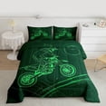 thumbnail image 2 of jejeloiu Extreme Sport Lover Full Size Comforter Sets,Green Motor Biker Bedding Sets For Boys Men Reversible 3pcs, 2 of 8