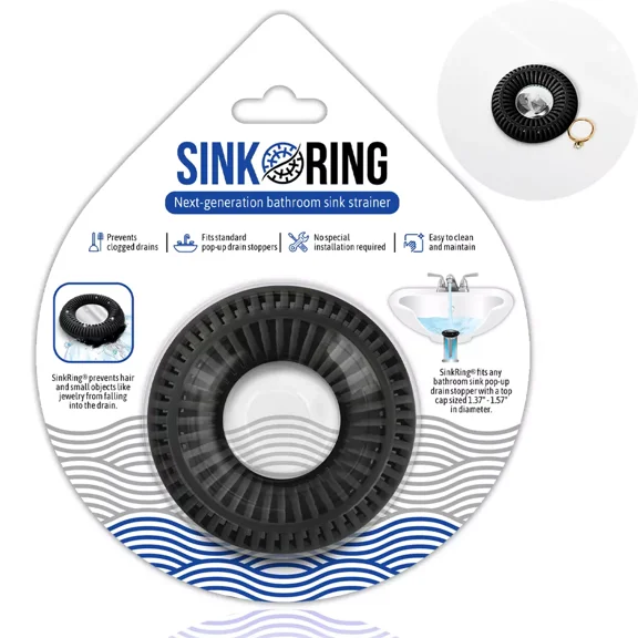 Sinkring The Ultimate Bathroom Sink Drain Protector/Strainer - Black